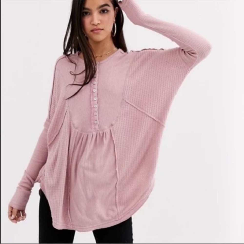 Free People Pink Button-Front Top